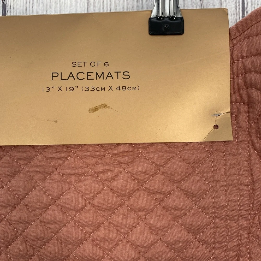 Nicole Miller Placemats (Set of 6) Dusty Rose Terracotta Quilted Diamond Holiday
